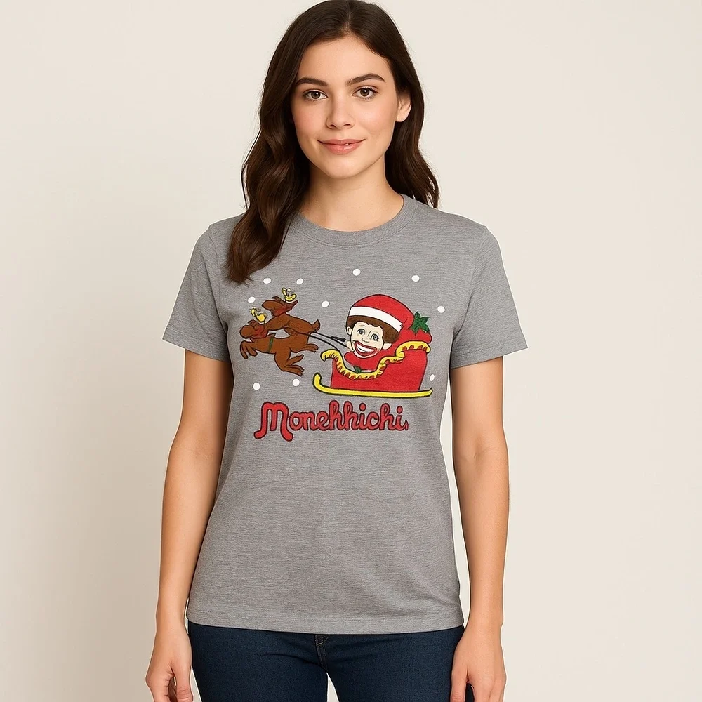 NEW Monchhichi Christmas Sleigh Tee – Size M – Heather Gray